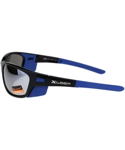 Xloop Sunglasses Mens Wrap Around Side Cover Oval Shield Frame UV 400 - Black Blue (Silver Mirror) - CM192RRTL96 $8.73 Shield