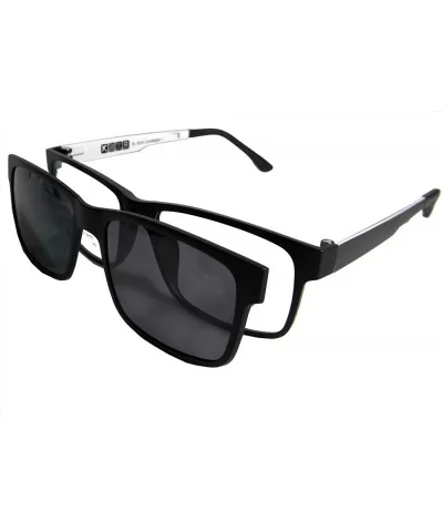 Men Eyeglass frame polarized clip on sunshade magnetic glasses 54-17 - Black/White+print Lens - CE18C7Q5NWM $28.04 Square