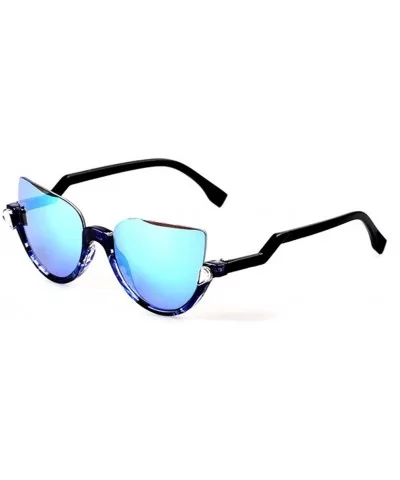 100% Cute Brave Designed Half Fame Cateye Women's Sunglasses Lens 52mm - Blue/Blue - CI12E0NTKNH $17.32 Rectangular