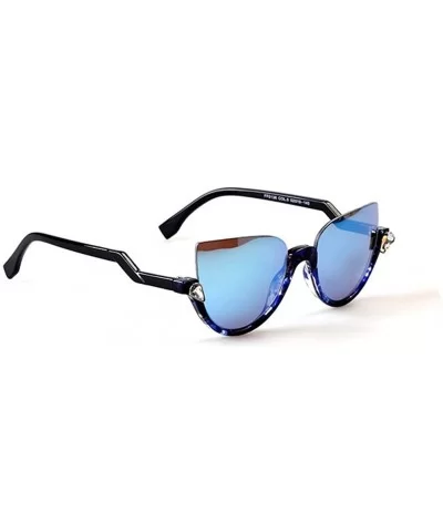 100% Cute Brave Designed Half Fame Cateye Women's Sunglasses Lens 52mm - Blue/Blue - CI12E0NTKNH $17.32 Rectangular