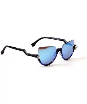 100% Cute Brave Designed Half Fame Cateye Women's Sunglasses Lens 52mm - Blue/Blue - CI12E0NTKNH $17.32 Rectangular