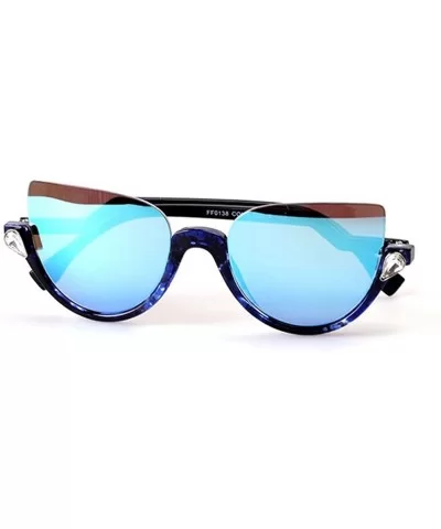 100% Cute Brave Designed Half Fame Cateye Women's Sunglasses Lens 52mm - Blue/Blue - CI12E0NTKNH $17.32 Rectangular