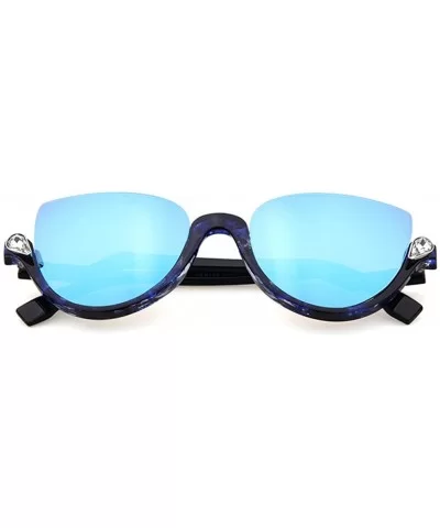 100% Cute Brave Designed Half Fame Cateye Women's Sunglasses Lens 52mm - Blue/Blue - CI12E0NTKNH $17.32 Rectangular