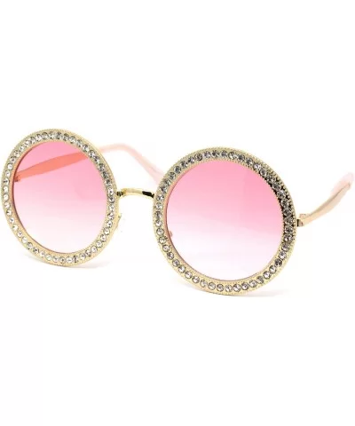 Womens Rhinestone Studded Round Circle Lens Hippie Sunglasses - Gold Pink Smoke - CS18WSLYO0I $9.42 Round