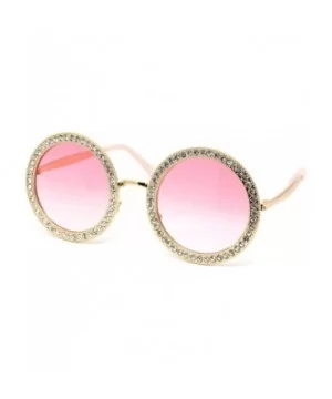 Womens Rhinestone Studded Round Circle Lens Hippie Sunglasses - Gold Pink Smoke - CS18WSLYO0I $9.42 Round