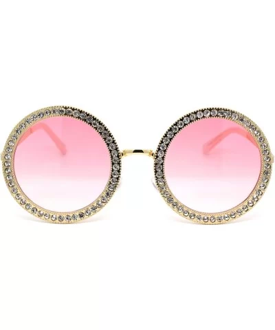 Womens Rhinestone Studded Round Circle Lens Hippie Sunglasses - Gold Pink Smoke - CS18WSLYO0I $9.42 Round