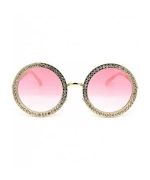 Womens Rhinestone Studded Round Circle Lens Hippie Sunglasses - Gold Pink Smoke - CS18WSLYO0I $9.42 Round