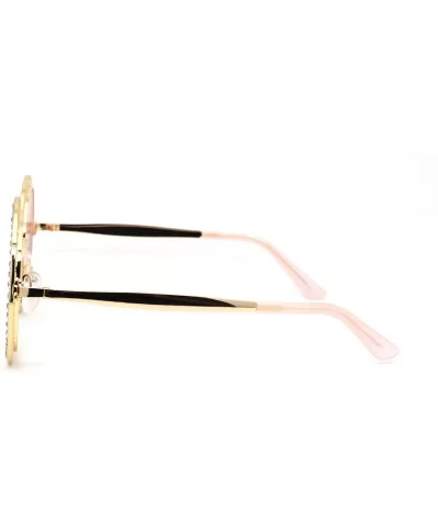 Womens Rhinestone Studded Round Circle Lens Hippie Sunglasses - Gold Pink Smoke - CS18WSLYO0I $9.42 Round