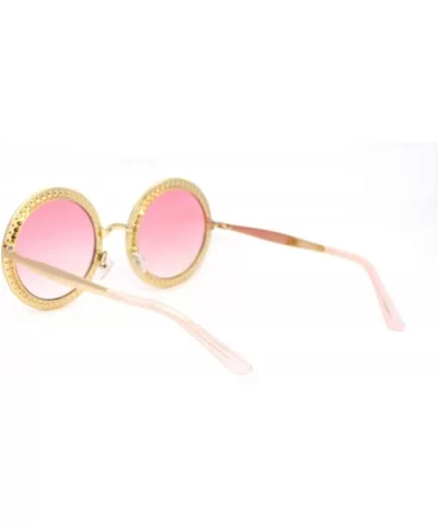 Womens Rhinestone Studded Round Circle Lens Hippie Sunglasses - Gold Pink Smoke - CS18WSLYO0I $9.42 Round