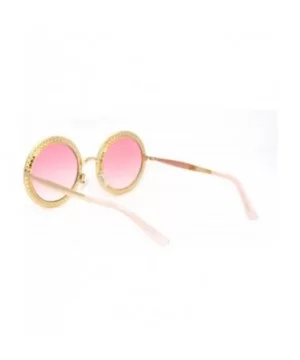 Womens Rhinestone Studded Round Circle Lens Hippie Sunglasses - Gold Pink Smoke - CS18WSLYO0I $9.42 Round