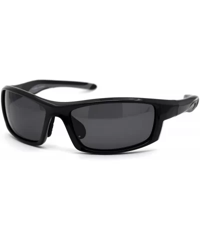 Mens Polarized Plastic Rim Warp Sport Sunglasses - Shiny Black Black - C118XUSCRYO $8.88 Sport