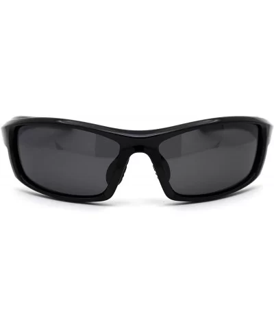 Mens Polarized Plastic Rim Warp Sport Sunglasses - Shiny Black Black - C118XUSCRYO $8.88 Sport