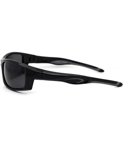 Mens Polarized Plastic Rim Warp Sport Sunglasses - Shiny Black Black - C118XUSCRYO $8.88 Sport