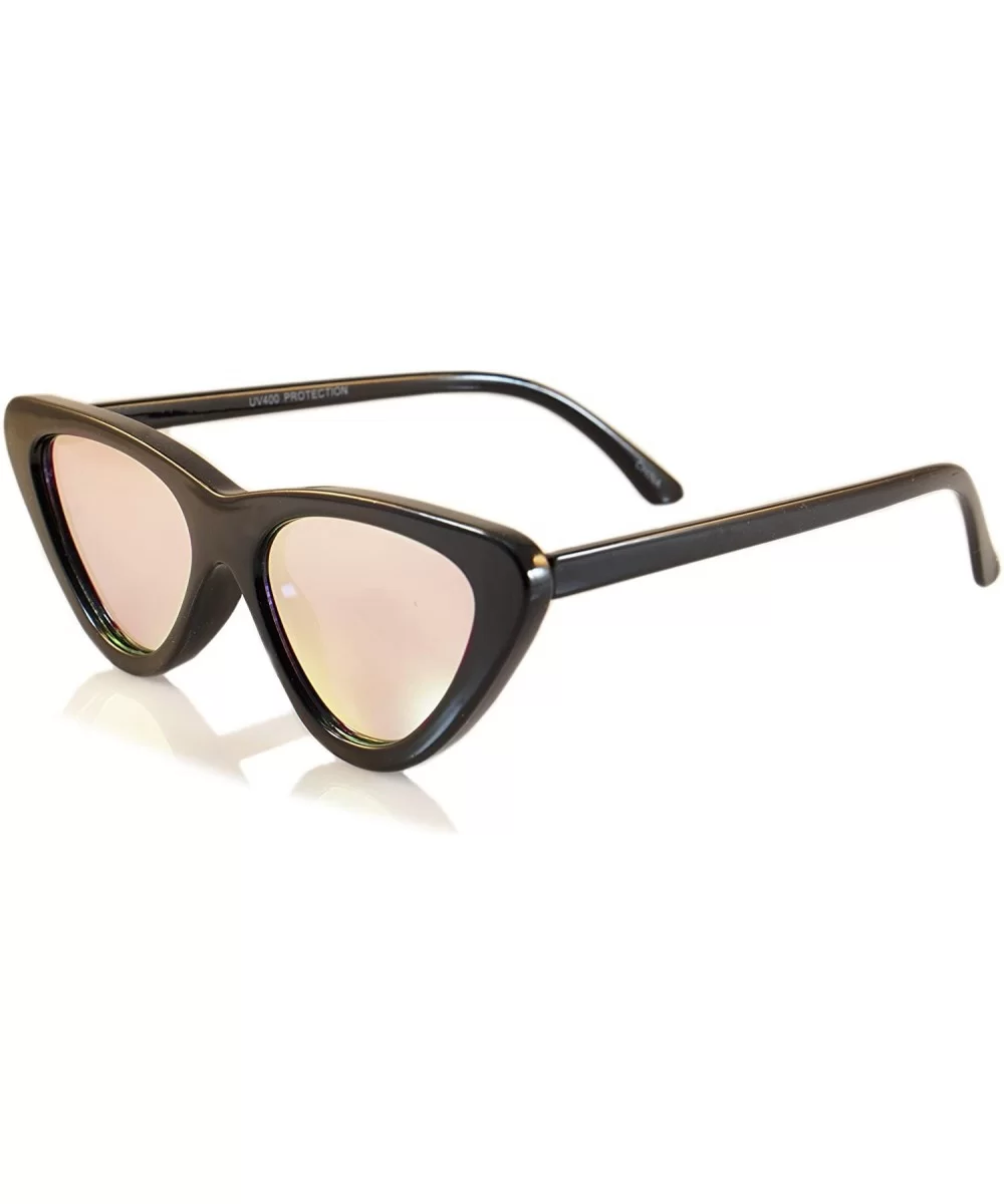 Iconic Celebrity Mirrored Slim Cat-Eye Sunglasses A057 - Black/ Pink Revo - C71893HTK39 $6.09 Cat Eye