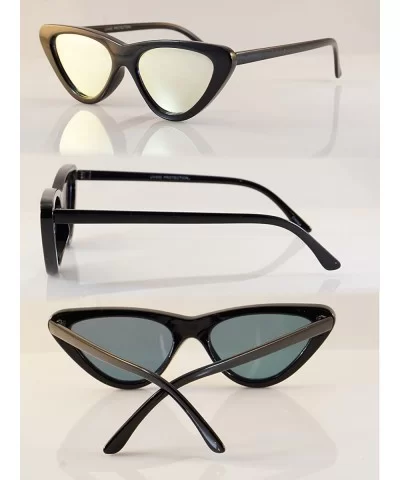 Iconic Celebrity Mirrored Slim Cat-Eye Sunglasses A057 - Black/ Pink Revo - C71893HTK39 $6.09 Cat Eye