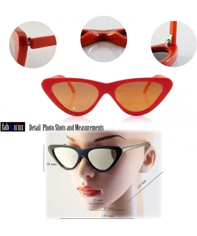 Iconic Celebrity Mirrored Slim Cat-Eye Sunglasses A057 - Black/ Pink Revo - C71893HTK39 $6.09 Cat Eye