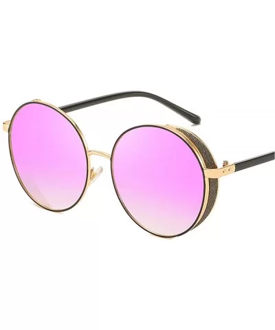 Hip-Hop Punk Round Metal Oversized Frame Clear Color Lens Sunglasses - Purple - CF18LDT62KD $11.51 Oversized