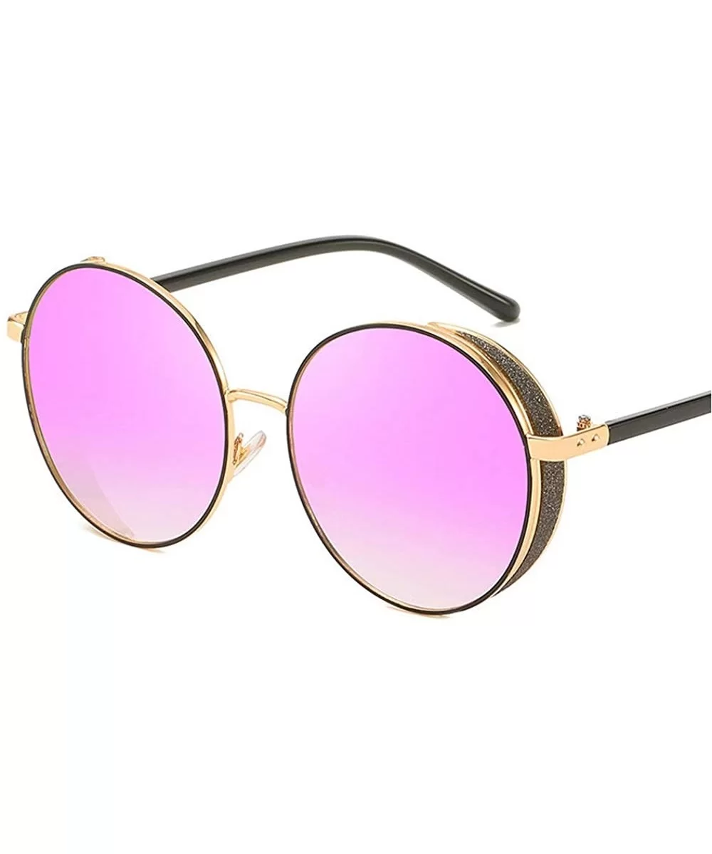 Hip-Hop Punk Round Metal Oversized Frame Clear Color Lens Sunglasses - Purple - CF18LDT62KD $11.51 Oversized