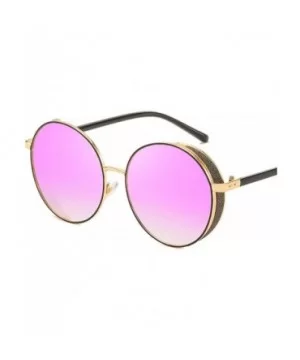 Hip-Hop Punk Round Metal Oversized Frame Clear Color Lens Sunglasses - Purple - CF18LDT62KD $11.51 Oversized