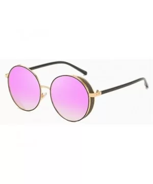 Hip-Hop Punk Round Metal Oversized Frame Clear Color Lens Sunglasses - Purple - CF18LDT62KD $11.51 Oversized