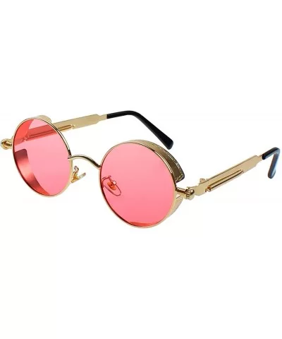 Polarized Sunglasses UV Protection-Retro Round Sunglasses for Women Men - Gold Frame/Pink Len - CT199MARW6S $11.83 Round