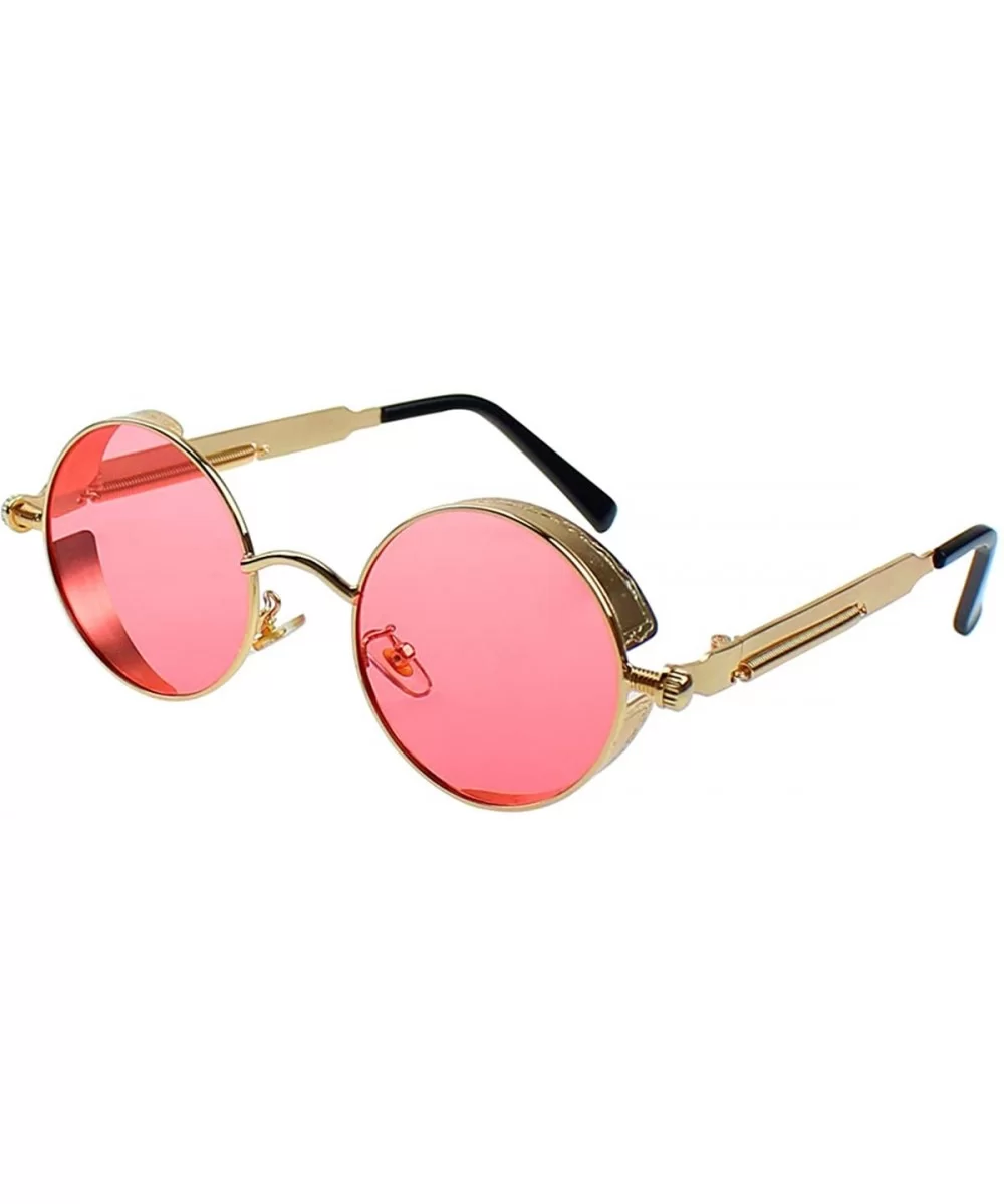 Polarized Sunglasses UV Protection-Retro Round Sunglasses for Women Men - Gold Frame/Pink Len - CT199MARW6S $11.83 Round