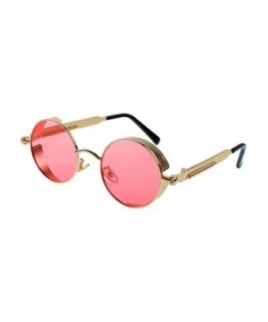 Polarized Sunglasses UV Protection-Retro Round Sunglasses for Women Men - Gold Frame/Pink Len - CT199MARW6S $11.83 Round