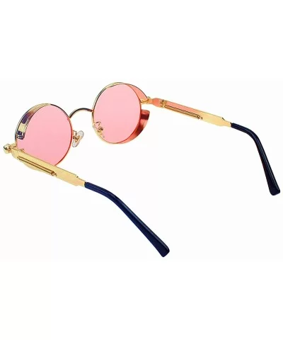 Polarized Sunglasses UV Protection-Retro Round Sunglasses for Women Men - Gold Frame/Pink Len - CT199MARW6S $11.83 Round