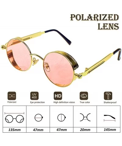 Polarized Sunglasses UV Protection-Retro Round Sunglasses for Women Men - Gold Frame/Pink Len - CT199MARW6S $11.83 Round