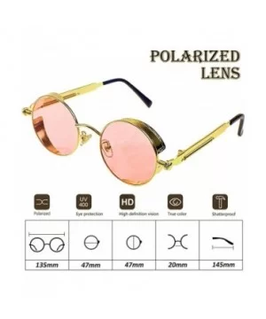 Polarized Sunglasses UV Protection-Retro Round Sunglasses for Women Men - Gold Frame/Pink Len - CT199MARW6S $11.83 Round