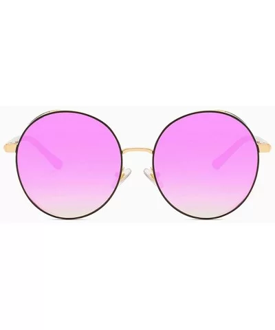 Hip-Hop Punk Round Metal Oversized Frame Clear Color Lens Sunglasses - Purple - CF18LDT62KD $11.51 Oversized