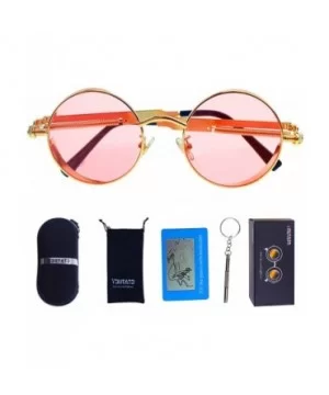 Polarized Sunglasses UV Protection-Retro Round Sunglasses for Women Men - Gold Frame/Pink Len - CT199MARW6S $11.83 Round