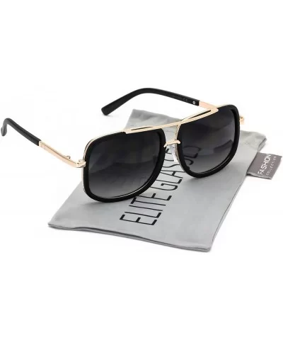 Flat Top Aviator Retro Celebrity Style Classic Square Frame Sunglasses - Black Gold / Black - CG180TMD3QW $5.72 Square