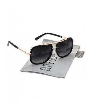 Flat Top Aviator Retro Celebrity Style Classic Square Frame Sunglasses - Black Gold / Black - CG180TMD3QW $5.72 Square