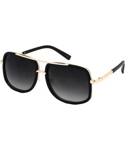 Flat Top Aviator Retro Celebrity Style Classic Square Frame Sunglasses - Black Gold / Black - CG180TMD3QW $5.72 Square