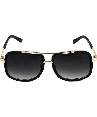 Flat Top Aviator Retro Celebrity Style Classic Square Frame Sunglasses - Black Gold / Black - CG180TMD3QW $5.72 Square