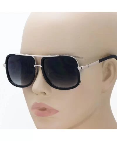 Flat Top Aviator Retro Celebrity Style Classic Square Frame Sunglasses - Black Gold / Black - CG180TMD3QW $5.72 Square