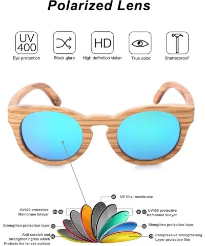 Polarized Round Sunglasses for Women Handmade Walnut Wood Glasses Vintage Mens Sun Shade with Bamboo Case UV400 - CB17Z6SLK6C...