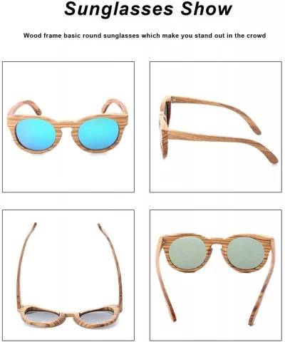 Polarized Round Sunglasses for Women Handmade Walnut Wood Glasses Vintage Mens Sun Shade with Bamboo Case UV400 - CB17Z6SLK6C...