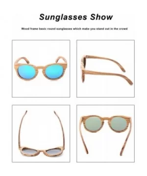 Polarized Round Sunglasses for Women Handmade Walnut Wood Glasses Vintage Mens Sun Shade with Bamboo Case UV400 - CB17Z6SLK6C...