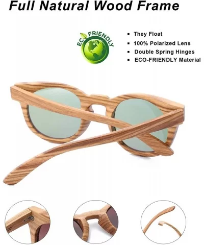 Polarized Round Sunglasses for Women Handmade Walnut Wood Glasses Vintage Mens Sun Shade with Bamboo Case UV400 - CB17Z6SLK6C...