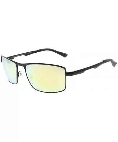 Mens Polycarbonate Lens Polarized Sunglasses With Metal Frame Spring Hinges - Black/Gold Mirror - CG186L7796S $24.46 Rectangular