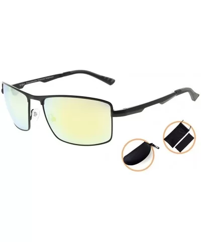 Mens Polycarbonate Lens Polarized Sunglasses With Metal Frame Spring Hinges - Black/Gold Mirror - CG186L7796S $24.46 Rectangular