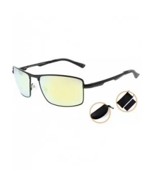 Mens Polycarbonate Lens Polarized Sunglasses With Metal Frame Spring Hinges - Black/Gold Mirror - CG186L7796S $24.46 Rectangular