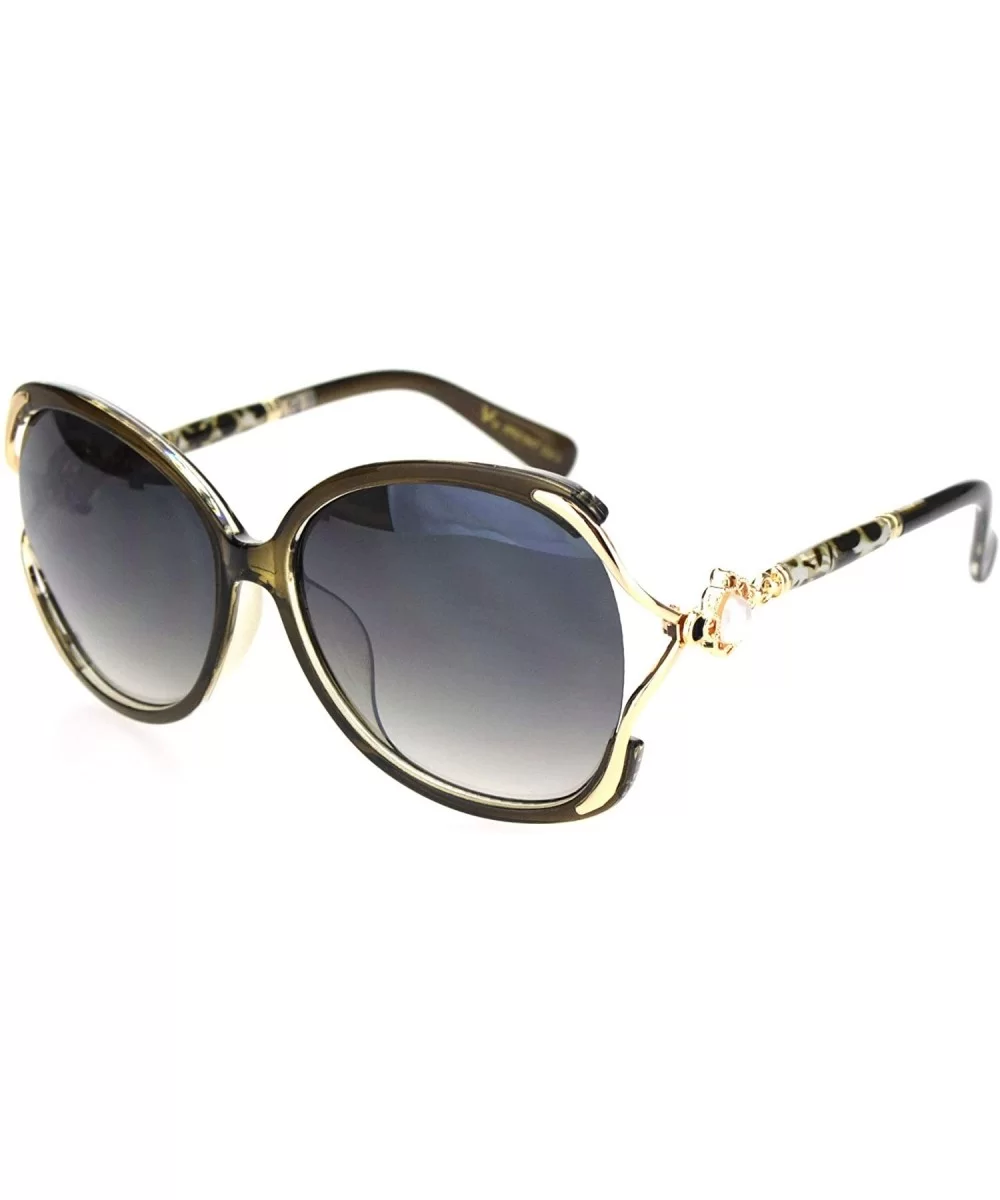 Womens Pearl Jewel Hinge Exposed Side Lens Butterfly Sunglasses - Green Gold Smoke - CL18OQAZKZ8 $8.18 Rectangular