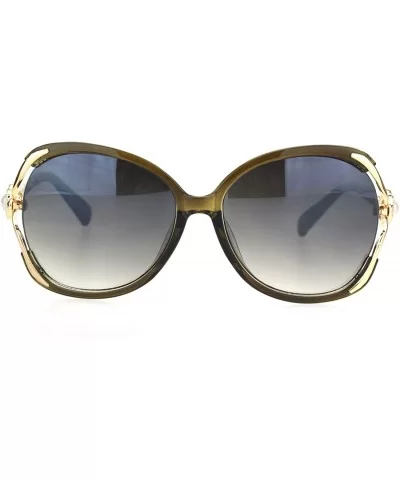 Womens Pearl Jewel Hinge Exposed Side Lens Butterfly Sunglasses - Green Gold Smoke - CL18OQAZKZ8 $8.18 Rectangular