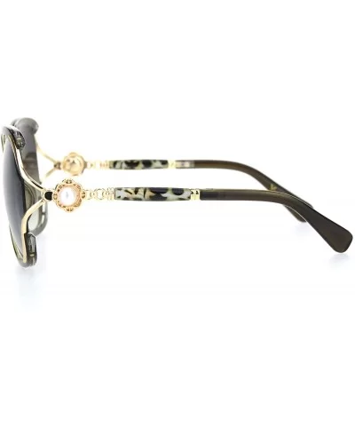 Womens Pearl Jewel Hinge Exposed Side Lens Butterfly Sunglasses - Green Gold Smoke - CL18OQAZKZ8 $8.18 Rectangular