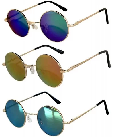 Set of 3 Pairs Round Retro Vintage Circle Sunglasses Colored Metal Frame Small model 43 mm - CY184ZRARUH $6.81 Round