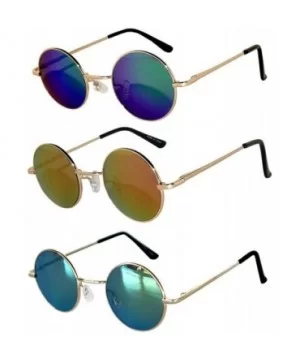 Set of 3 Pairs Round Retro Vintage Circle Sunglasses Colored Metal Frame Small model 43 mm - CY184ZRARUH $6.81 Round