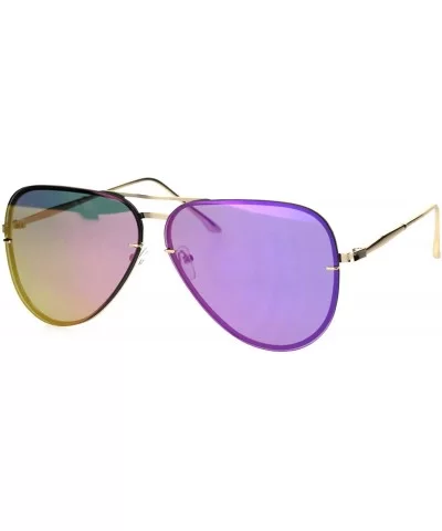 Womens Gold Rim Exposed Mirror Lens Officer Pilots Fashion Sunglasses - Purple Mirror - CV18I4GDQGE $11.78 Oversized